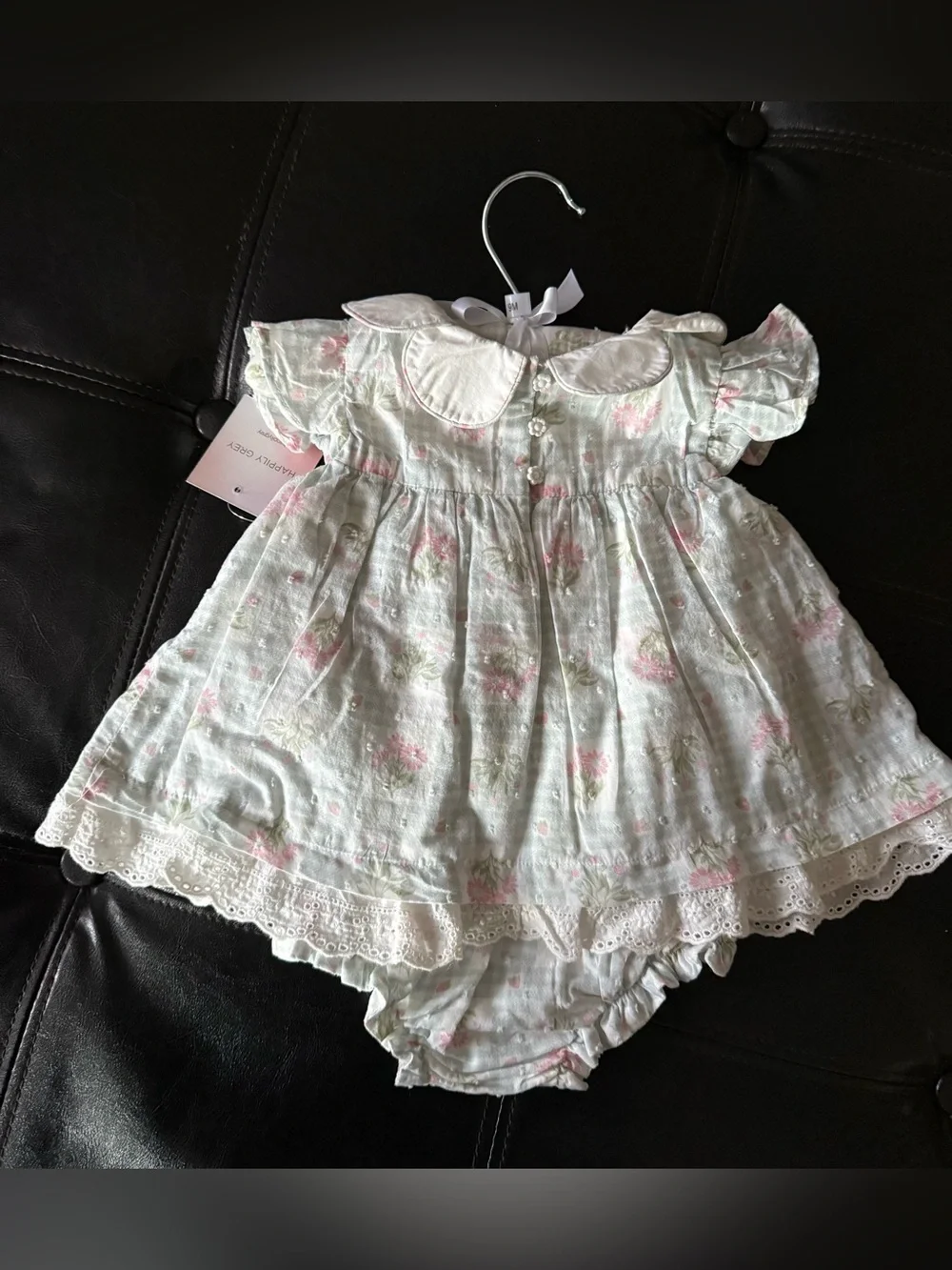Happily Grey Baby Girl Floral Blue Gingham Dress